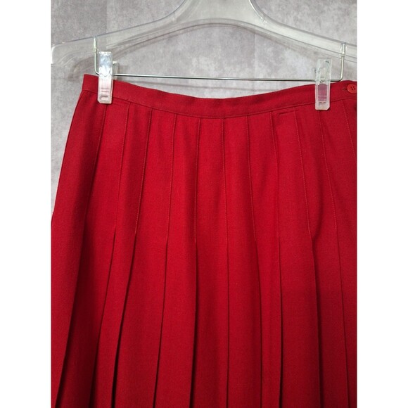 Vintage 80's Red Pleated Wool Midi Skirt Sz 10 Made in USA Red Classic Heritage - Picture 7 of 9